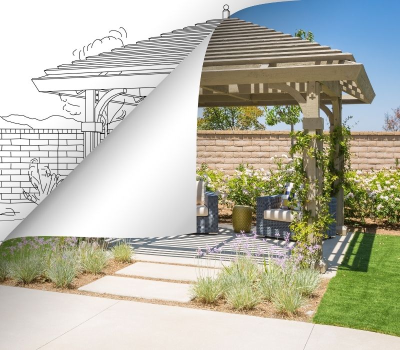 Picture of a timber pergola folding to a Newcastle Pergolas draft drawings