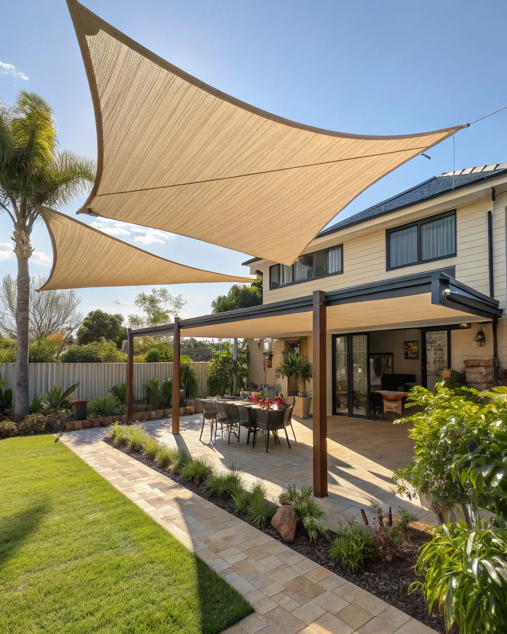 Wide residential backyard in Newcastle with a shade structure