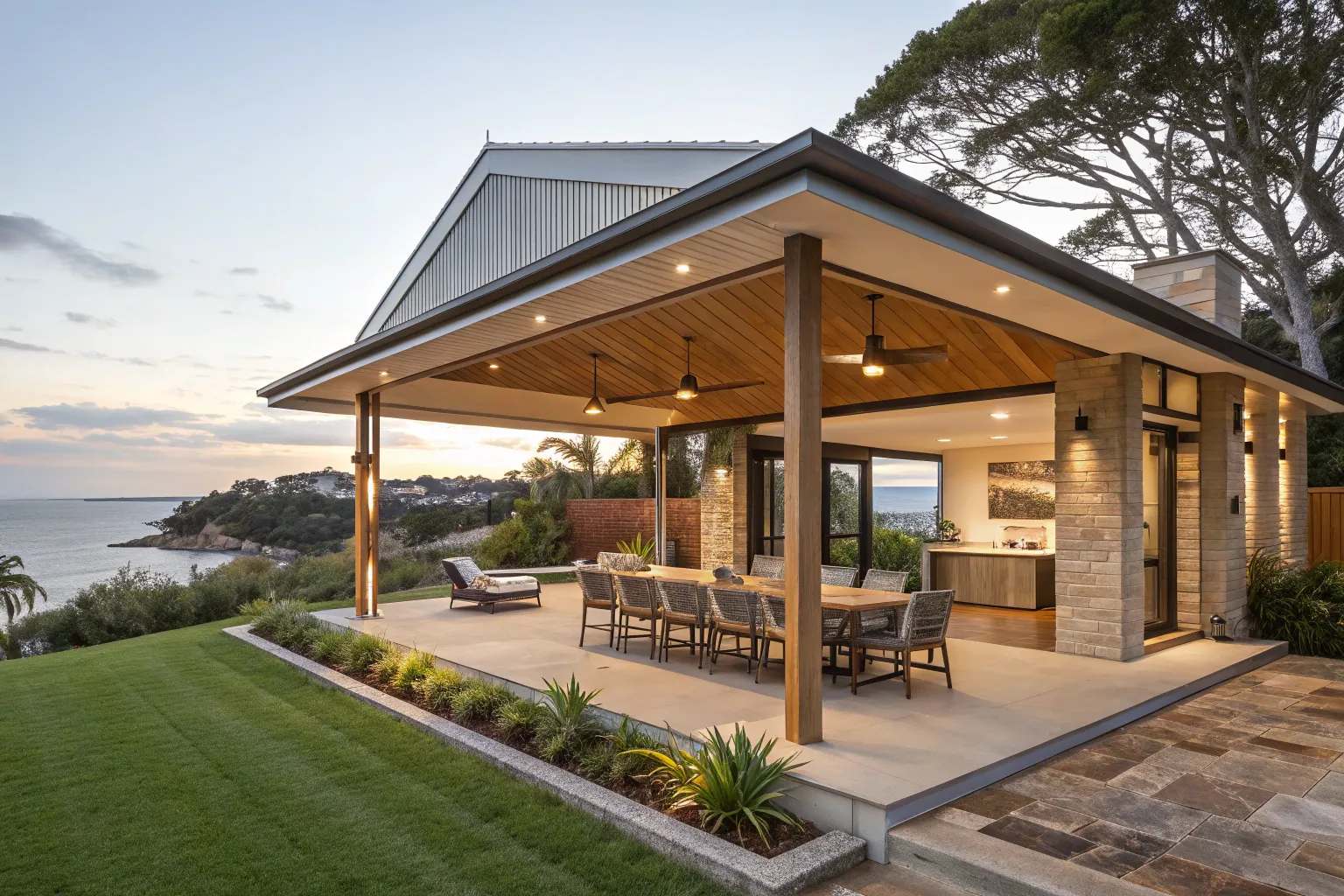 Completed custom outdoor pavilion on a residential property
