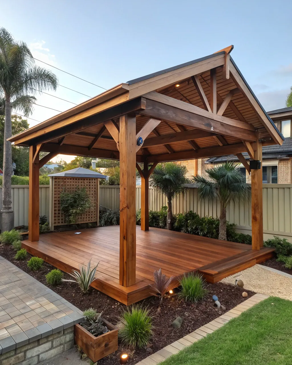 Completed timber gazebo in a residential Newcastle backyard