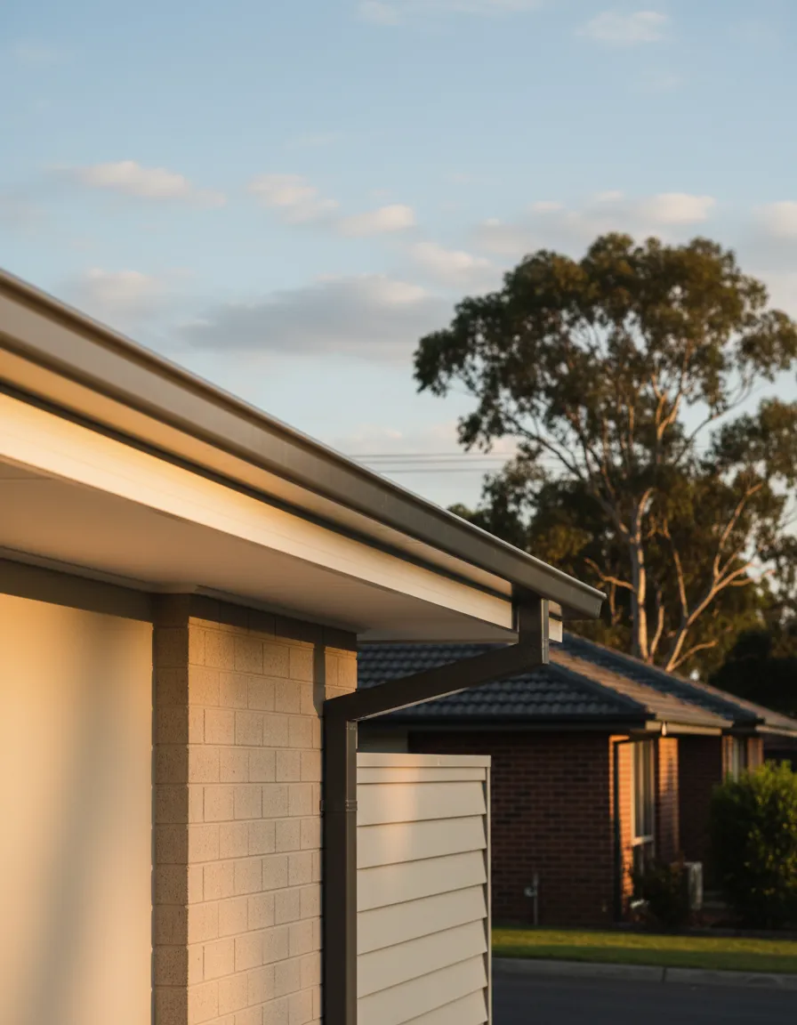 Newly constructed eaves and guttering system on a home