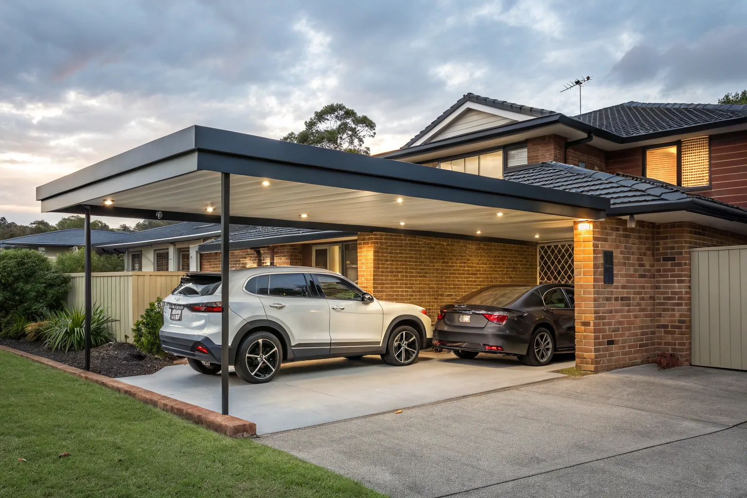 Modern Colorbond steel carport extension attached to a Newcastle home