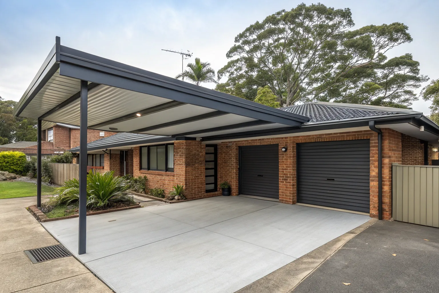 Carport extension roof blending into the existing home