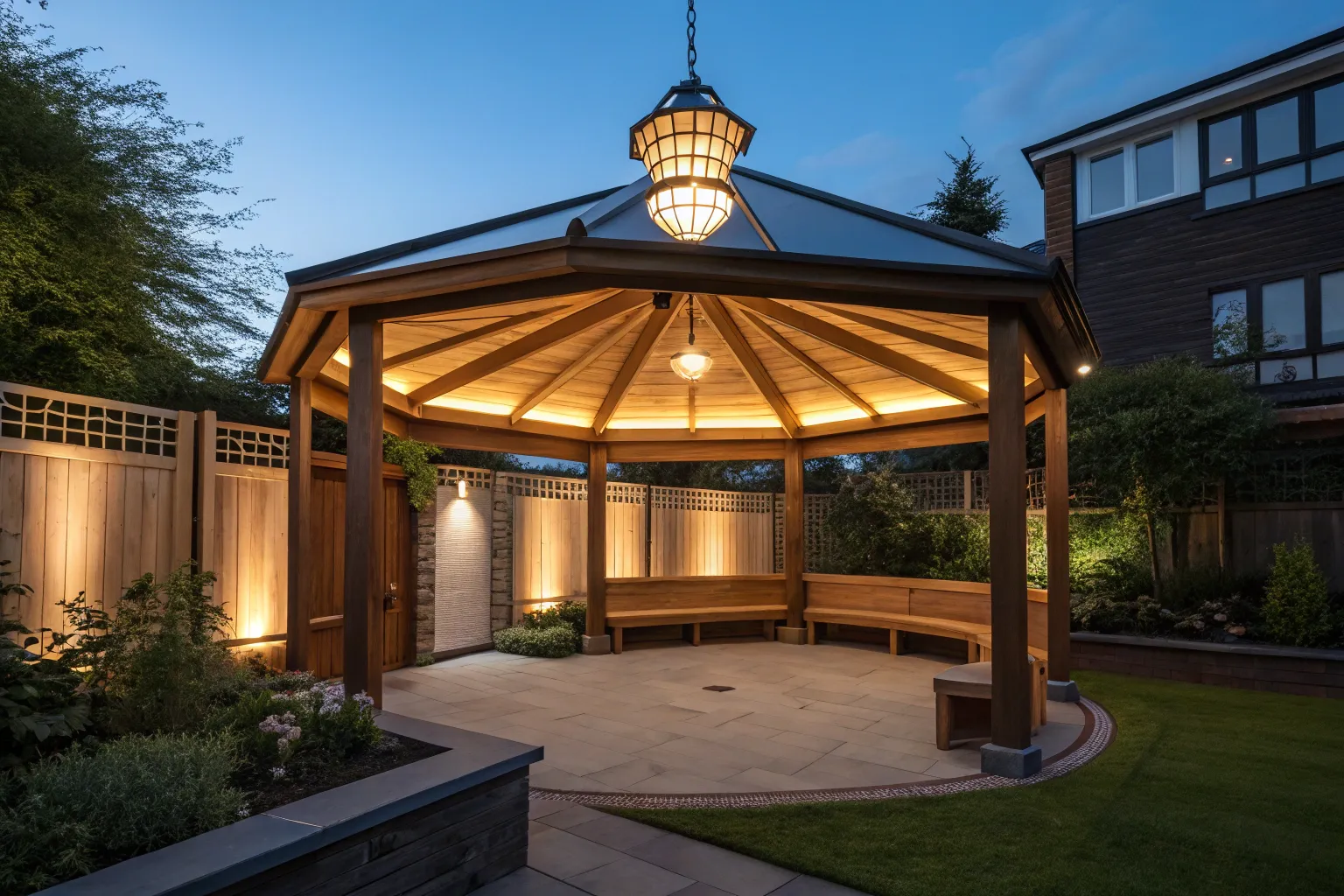 Timber octagonal gazebo in a residential Newcastle garden